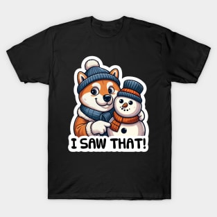 I Saw That meme Shiba inu Snowman Merry Christmas Winter Season T-Shirt